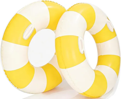 Vista 15 de Flotadores inflables de piscina para adultos, paquete de 2 flotadores a rayas, tubos de piscina, anillos de natación con asas, flotador inflable