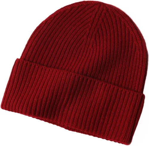 Vista 11 de Gorro de invierno 100% lana para mujeres y hombres, gorro de esquí con puños, gorra de calavera Beige 02