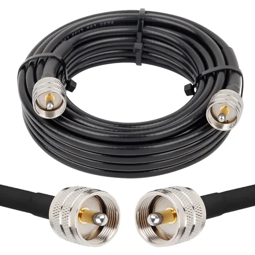 Vista 25 de MOOKEERF RG8x Cable de puente 1 pie, paquete de 2 PL259 Cable coaxial CB de puente 50 Ohm, extensión de antena CB de baja pérdida UHF PL259 macho a
