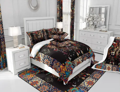 Vista 6 de Funda de edredón de león, juego de ropa de cama con estampado de mandala para niños, funda de edredón bohemia para niños y niñas, decoración