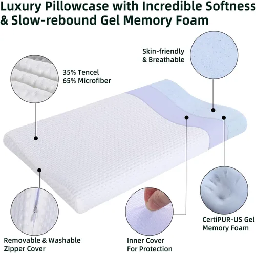 Vista 3 de SUQ I OME Almohada delgada de espuma viscoelástica de gel para dormir, perfil cervical delgado y bajo, para dolor de cuello, estómago, dormir