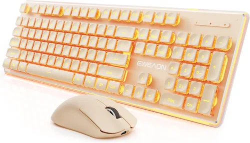Vista 10 de SEUNKWANG EWEADN V3 Combo de Teclado y Mouse Inalámbrico con Retroiluminación Azul, Panel Metálico, Teclado y Mouse de Computadora Recargable