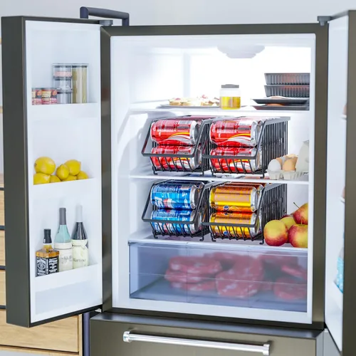 Vista 5 de Organizador de latas de soda de 4 unidades, organizador de latas apilable para despensa, almacenamiento de refrescos, dispensador de latas de soda