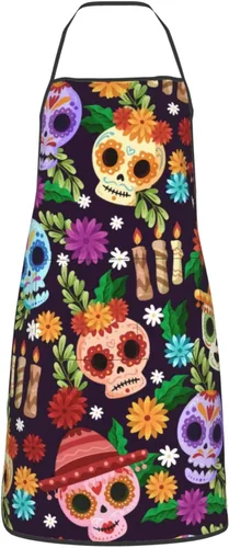 Vista 13 de Delantal de calavera de azúcar, delantales de cocina para hombres y mujeres, delantal de cocina, delantal de chef, delantales de jardín ajustables