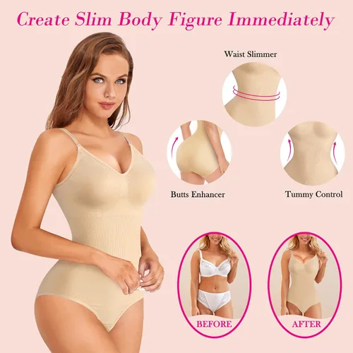 Vista 3 de Nebility Body moldeador de cintura sin costuras con cuello redondo y control de abdomen para mujer