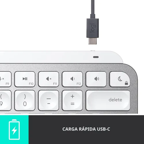 Vista 10 de Logitech MX Keys Mini - Teclado inalámbrico minimalista para Mac, compacto, Bluetooth, teclas retroiluminadas, USB-C, escritura táctil, compatible
