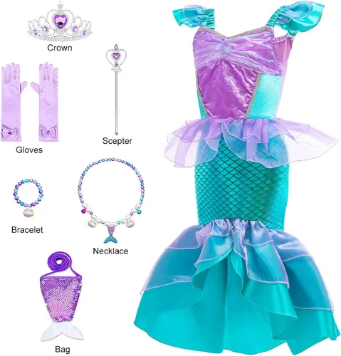 Vista 2 de Oskiner Disfraz de sirena para niñas, vestido de sirena para niñas y niños