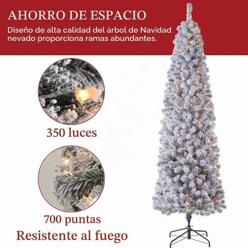 Vista 2 de Árbol de Navidad artificial de lápiz flocado con luces de 7.5 pies, árbol de Navidad preiluminado artificial con 350 luces transparentes, árboles