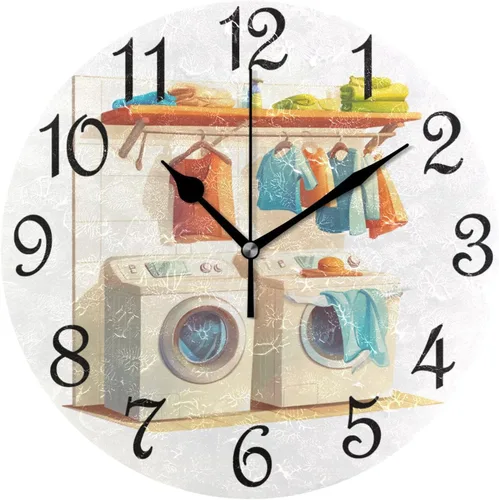 Vista 17 de Reloj de pared rústico retro con puerta de granero de madera, marrón, azul, funciona con pilas, silencioso, sin tictac, 10 pulgadas, reloj de mesa