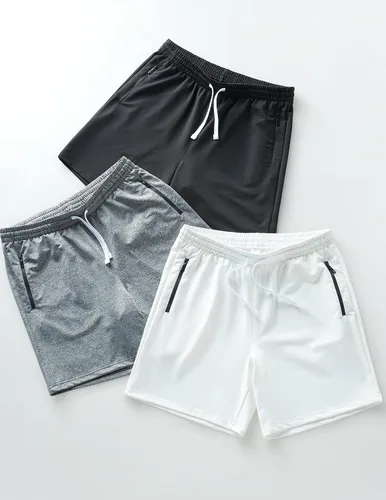 Vista 2 de Liberty Imports Paquete de 3 pantalones cortos deportivos para hombre, pantalones cortos deportivos casuales con bolsillos con cremallera, ropa