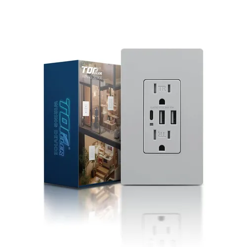 Vista 13 de TOPELER Toma de pared USB C negra, toma eléctrica de carga rápida de 30W 6.0Amp con 3 puertos USB (1*Tipo C y 2*Tipo A), receptáculo resistente a