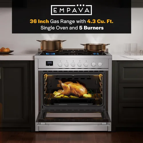 Vista 12 de Empava Gama de gas profesional de 36 ″ con quemador eléctrico de triple anillo de 18K BTU