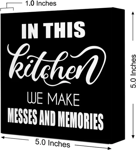 Vista 2 de LVQHI Nostalgic Kitchen - Letrero de madera con frase en inglés "In This Kitchen We Make Messes And Memories", conmovedora decoración de cocina