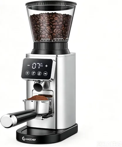 Vista 9 de AMZCHEF Molinillo de Café, Molinillo de Granos de Café con Rebaba para Uso Doméstico con 48 Configuraciones de Molienda Precisas, Embudo Desmontable