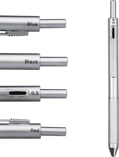 Vista 8 de DUNBONG Bolígrafo multicolor 4 en 1, bolígrafo multifunción con carcasa de metal, lápiz mecánico de 0.020 in, rojo, azul y negro, 1 unidad (negro)