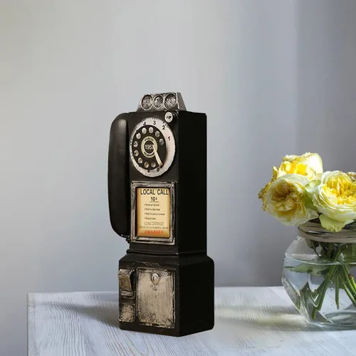 Vista 4 de Modelo de teléfono vintage – 3.74 pulgadas de largo x 2.95 pulgadas de ancho x 11.4 pulgadas de alto, accesorios de teléfono fijo antiguo negro