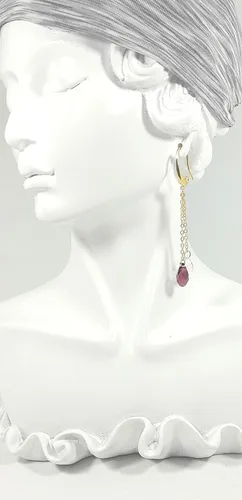 Vista 4 de Aretes colgantes extra largos de 2 cadenas de oro de 14 quilates con cristales austriacos raros chapados en puro gota para mujeres, San Valentín