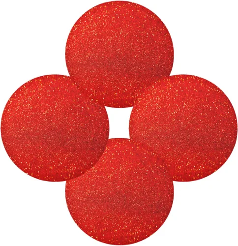 Vista 2 de Juego de 4 manteles individuales redondos de lentejuelas rojas con purpurina roja, juego de 4 manteles individuales de 15.4 pulgadas para cocina