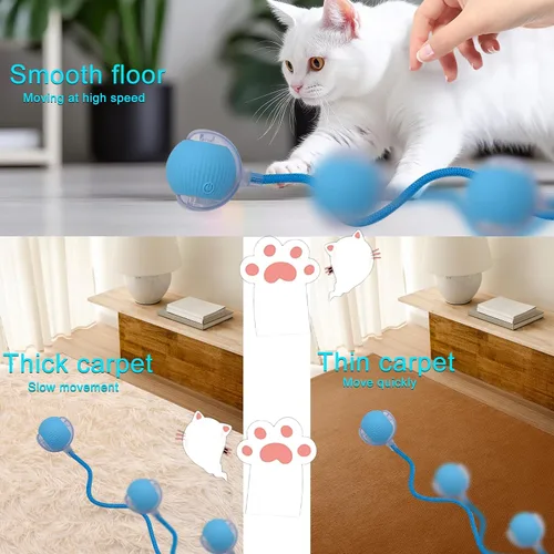 Vista 5 de Pelota interactiva de juguete para perros y gatos: pequeño juego para mascotas con luz LED y cola de cuerda para activar el movimiento, lindo regalo