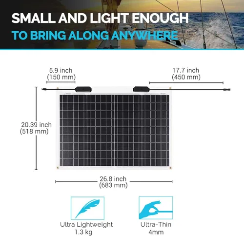 Vista 4 de Renogy Panel Solar Flexible de 50 Vatios 12 Voltios Monocristalino Ultra-Flexible Doblable Mono Cargador Fuera de la Red para Marina RV Cabaña