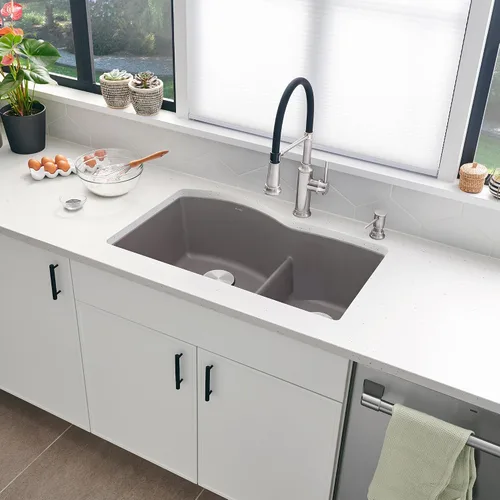Vista 2 de Blanco 441591 Diamond fregadero empotrado con dos lavabos Silgranit II de 30-1/4"., 441591 Cinder