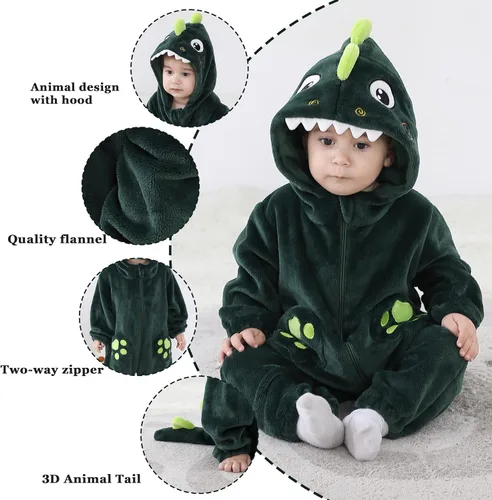Vista 2 de TONWHAR Disfraz de Halloween para bebés y niños pequeños, traje de nieve de animales (12-18 mesesaltura 74 a 31.1 in, dinosaurio verde oscuro)