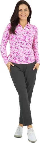 Vista 6 de IBKUL Athleisure Wear - Polo de manga larga con protección solar UPF 50+ Icefil Cooling Tech Kinsley Print de longitud ajustable - 48485