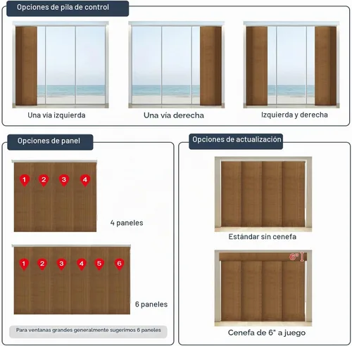 Vista 5 de Paneles deslizantes opacos personalizados, persianas verticales de riel de 4 o 6 rieles para ventana corrediza, puerta de patio y divisor de Camel