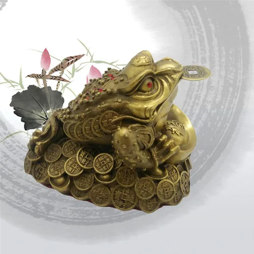 Vista 7 de Feng Shui latón dinero rana estatua riqueza sapo esculturas hecho a mano decoración del hogar atrae riqueza regalo BS032