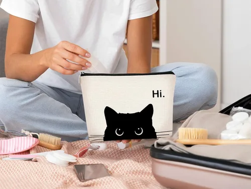 Vista 8 de Regalos de Gatos - Pequeña bolsa de maquillaje, bolsa de cosméticos para amantes de los gatos, bolsa de maquillaje para adolescentes y mujeres, cat 1