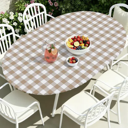 Vista 42 de Smiry - Mantel redondo de picnic de vinilo elástico impermeable con respaldo de franela, mantel de vinilo ajustable para mesas de 31-35 pulgadas