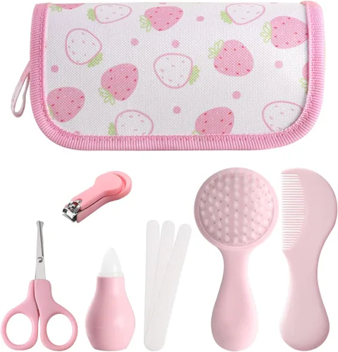 Vista 8 de Kit de aseo para bebés de 6 piezas en bolsa de almacenamiento (azul) - Cepillo suave, peine, cortauñas, aspirador nasal, tijeras de seguridad y lima