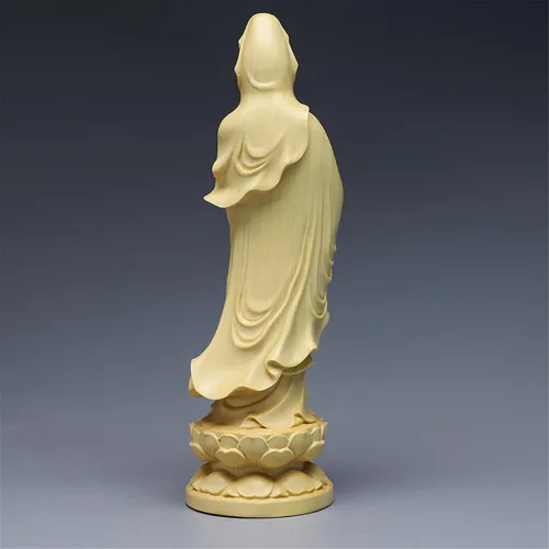 Vista 4 de Estatua de Buda de Feng Shui Kuan yin Buda tallada a mano Estatua de la suerte Quan Yin Estatua de la riqueza Guan Yin Estatua de madera
