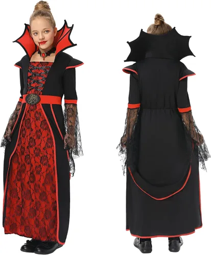 Vista 2 de Disfraz de vampiro de Halloween para niñas, disfraz real, vestido de reina medieval noble de Halloween