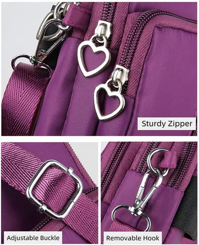 Vista 6 de JUMISEE Bolsa cruzada de 3 capas para teléfono celular, cartera de nailon, para teléfono inteligente