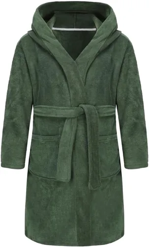 Vista 6 de E.W Apparel Bata de baño con capucha de toalla para niños y niñas, bata de vestir, bata de tela de rizo suave Aguamarina