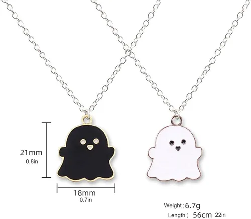 Vista 9 de 1 unidad2 collares con colgante de fantasma blanco y negro, dibujos animados, fantasma, amistad, pareja, encantador, collar de fantasma, colgante