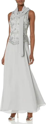 Vista 6 de J Kara Vestido acampanado sin mangas con cuentas de 2 piezas para mujer Blush/Blanco/Plata