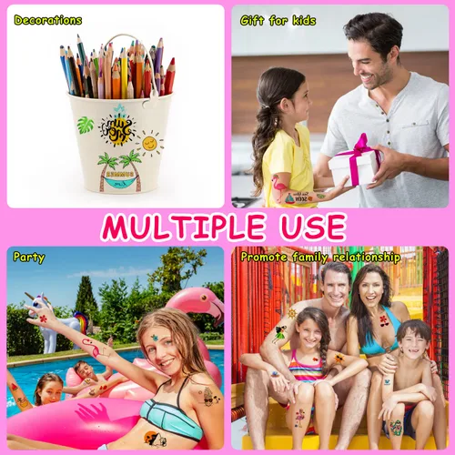 Vista 6 de LOMIMOS 138 calcomanías de tatuaje temporal hawaiano con temática de Luau, tropical de verano, playa, piscina, fiesta, para niños y adultos