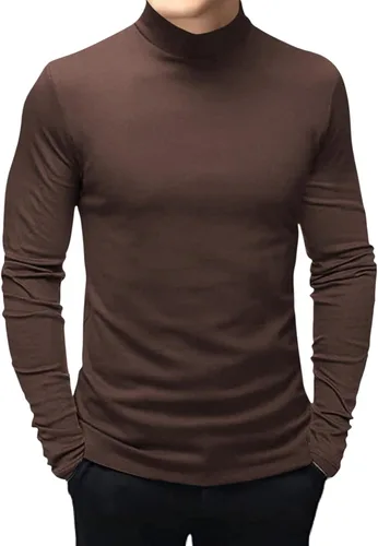 Vista 20 de Mens T Shirt Long Sleeve Basic Mock Turtleneck Pullover Thermal Solid Tops Verde militar