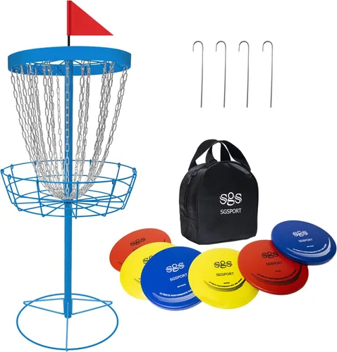 Vista 12 de Disc Golf Basket - Portable Disc Golf Target with Heavy Duty 24-Chains Come with 6pcs Disc Golf Discs and Carry Bag, Ground Stake -Suitable for