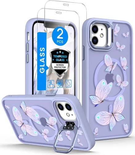 Vista 18 de Dretal Magnético para iPhone 11 Pro, Funda Floral, Protector de Pantalla, Anillo de Lente Integrado, Soporte, Protección de Grado Militar, Funda