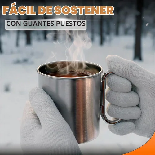 Vista 7 de Taza de camping de acero inoxidable con mosquetón, taza de lata de 13.5
