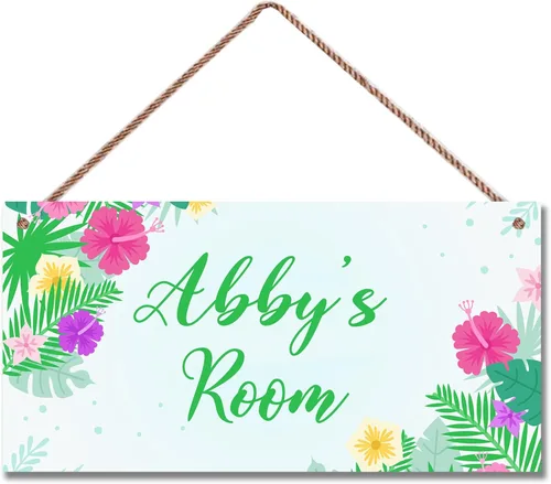 Vista 19 de Letrero de dinosaurio personalizado, bonito arte de dibujos animados para habitación de niños, decoración de pared de puerta, placa de arte floral