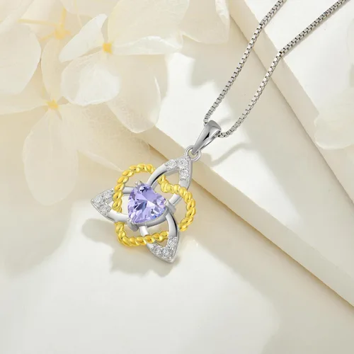Vista 2 de FJ Collar de plata con nudo celta para mujer, triquetra irlandés, Trinidad, amor, corazón, nudo con piedra natal