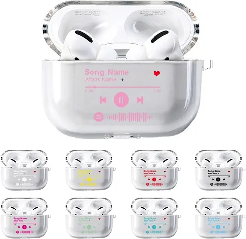 Vista 7 de Funda personalizada para Spotify compatible con AirPods Pro 3/Pro 2/Pro/1/2/3 con llavero, cubierta transparente de canción musical personalizada
