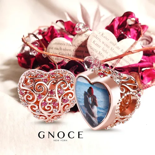 Vista 3 de Gnoce Custom Photo Charms Bead Heart Shaped Sterling Silver Personalized Charm With Cz fit Bracelet Necklace For Women Family Memorial Girls