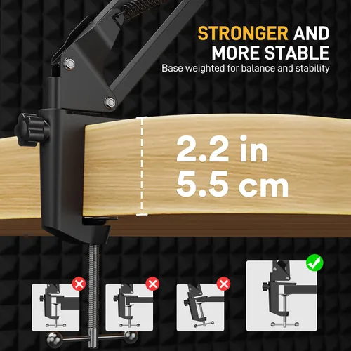 Vista 3 de MAONO Brazo articulado para micrófono: Brazo de micrófono de suspensión metálica ajustable para podcast, juegos, transmisión, grabación