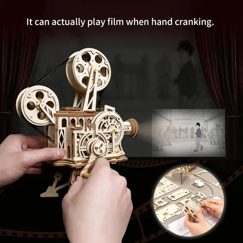Vista 3 de ROKR Rompecabezas de madera 3D para adultos, kit de construcción de modelos mecánicos de 183 piezas, proyector de películas de madera