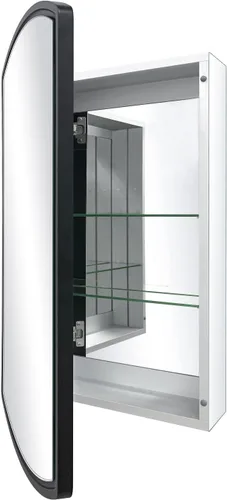 Vista 6 de Arqueado 16 pulgadas de ancho x 26 pulgadas de alto gabinete de aluminio de una sola puerta para baño con espejo, empotrado o montaje en superficie